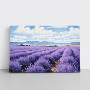 Purple Lavender Field French Countryside Painting Print | Framed Canvas Wall Art | Floral Decor | Vintage France Landscape Artwork