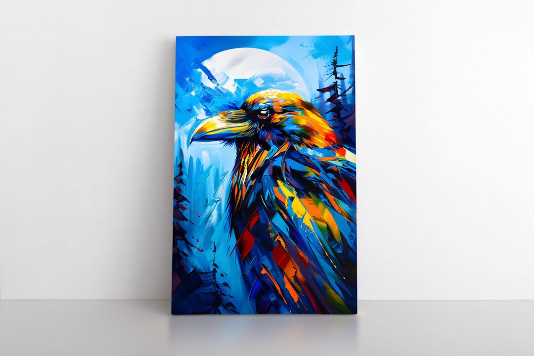 Colorful Raven Oil Painting Print on Framed Canvas Wall Art | Lodge ...