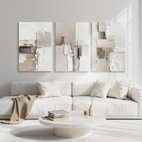2 or 3 Piece Bundle Set, Abstract Taupe Beige Brown Cream Impasto Style Painting Prints on Gallery Wrapped Canvas Wall Art