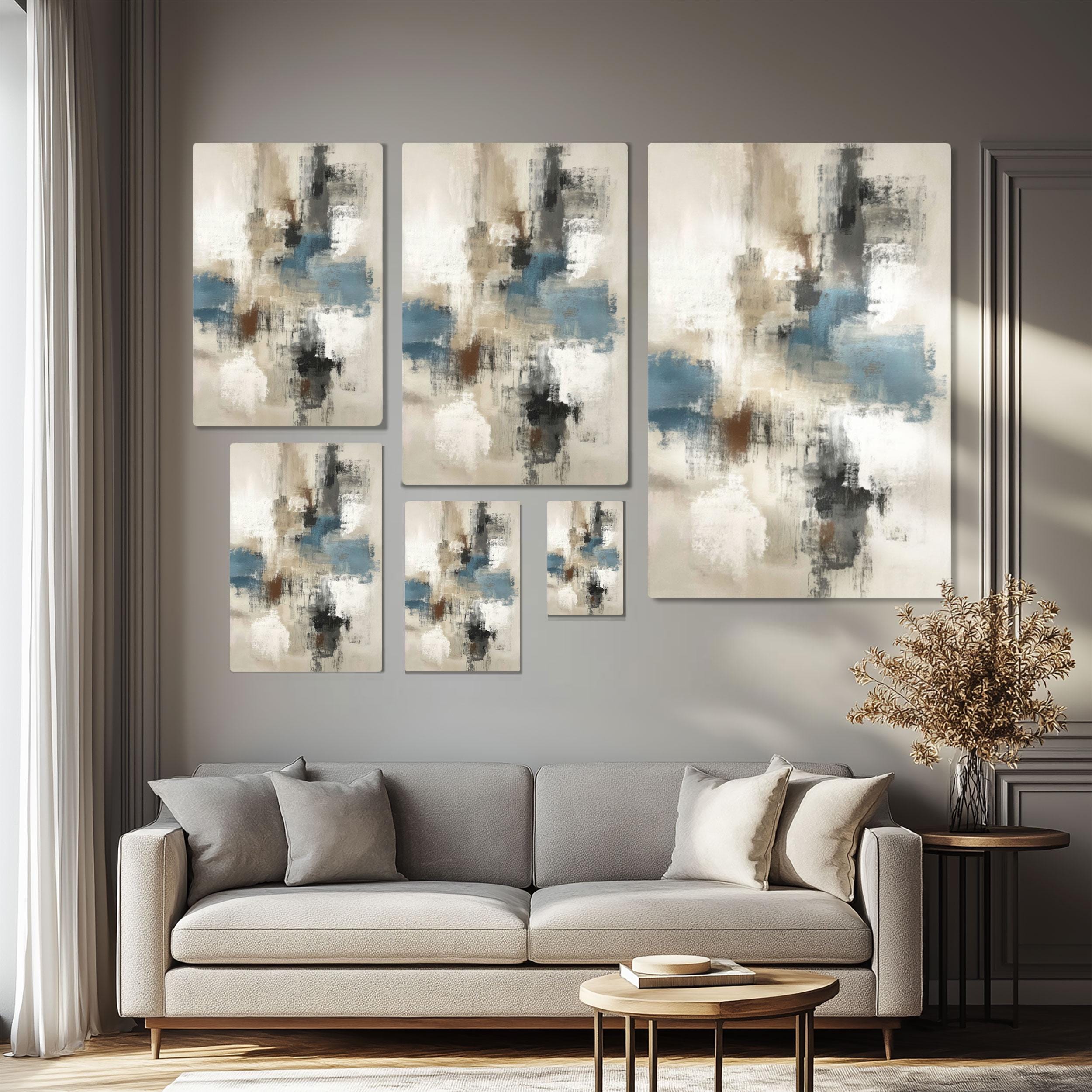 Neutral Blue and Brown Abstract Canvas Wall Art – Modern Minimalist ...