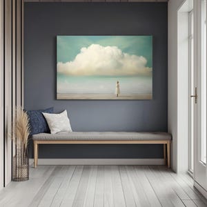Minimalist Cloud Painting Print on Framed Canvas | Abstract Blue Sky & Clouds Artwork | Moody Wall Art | Study Room Decor | Whimsical Girl image 2