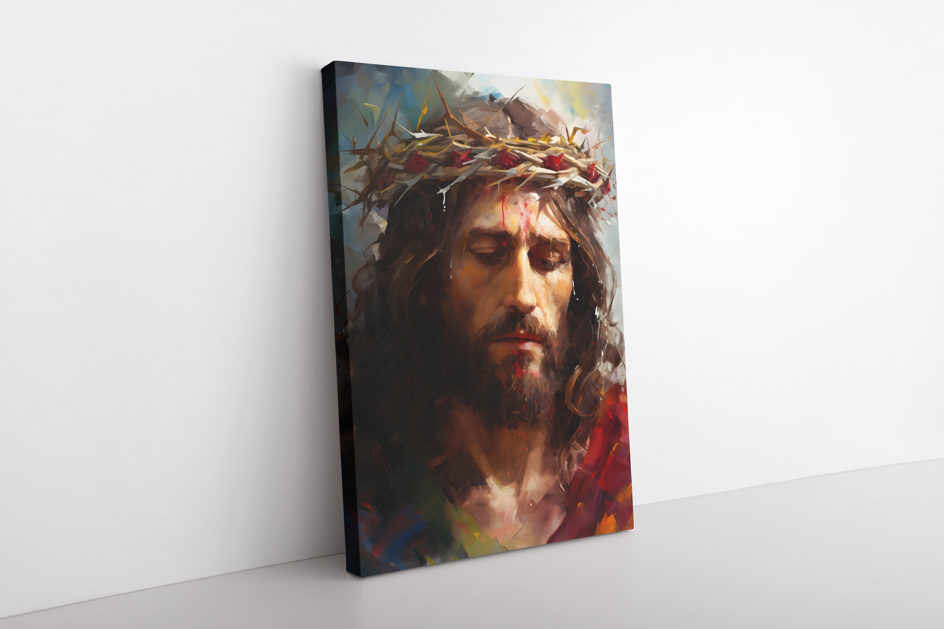 Jesus Christ With Crown of Thorns Oil Painting Print on Canvas Wall Art ...