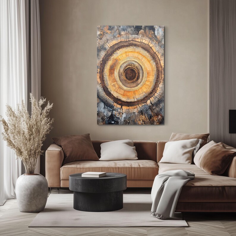 Tree Stump Rings Mural Brown Tree Stump Ring Wood Bark Framed Canvas Wall Art Print, Trendy ...