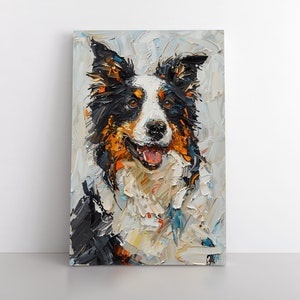 Abstract Border Collie Dog Portrait Oil Painting Print on Canvas | Cute Border Collie Wall Art Gift Artwork