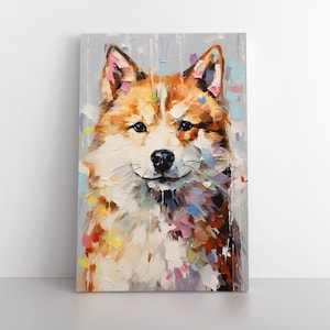 Colorful Abstract Cute Shiba Inu Dog Portrait Oil Painting Print | Shiba Inu Dog Canvas Wall Art Gift Artwork