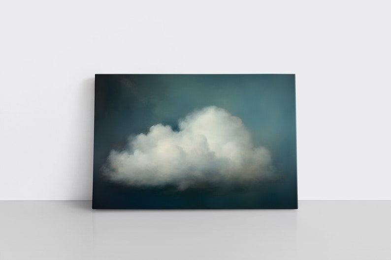 Minimalist Cloud Painting Print on Framed Canvas | Abstract Blue Sky & Clouds Artwork | Moody Wall Art | Study Room Decor