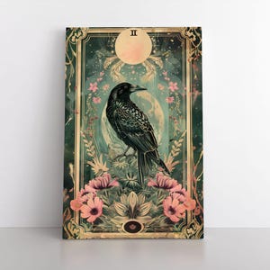 Spirit Crow Tarot Karte inspiriert Leinwand Kunstdruck | Himmlische Mystik Mystische Krähe Jugendstil Kunstwerk