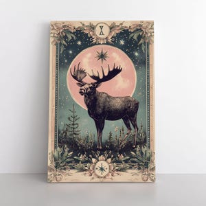 Celestial Moose Leinwanddruck | Tarot Karte Inspiriert Mystisch Erdig Spirituell Whimsigoth Natur Decor | Witchy Tiere Artwork