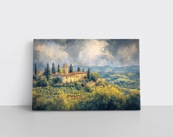 Tuscan Vineyard Canvas Art – Italian Countryside Winery Landscape