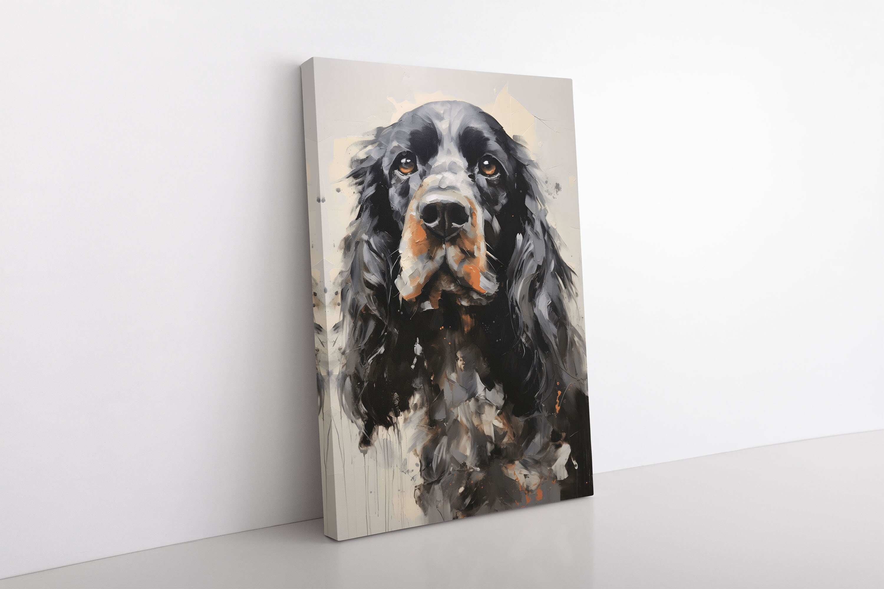 Cute Abstract Cocker Spaniel Dog Portrait Oil Painting Print on Canvas ...