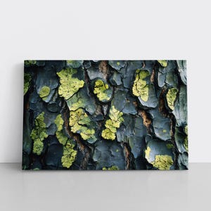 Baumrinde & Flechten Moos Wand Kunst auf Leinwand gerahmt | Natürliche erdige Waldbäume Blockhaus-Hüttendekor, Geschenk für Naturliebhaber