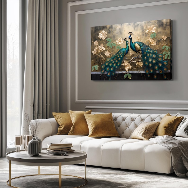 Beautiful Peacock Artwork on Framed Canvas Wall Art Painting Print ...