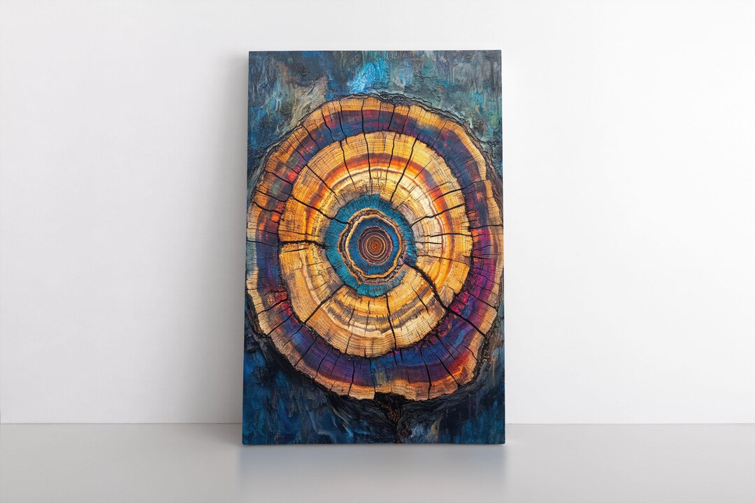 Tree Stump Rings Mural Blue Purple Rust Tree Stump Rings Framed Canvas Wall Art Print | Trendy ...