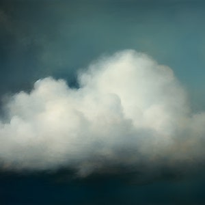 Puede incluir: Una sola nube blanca y esponjosa contra un cielo azul oscuro.