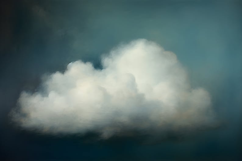 Puede incluir: Una sola nube blanca y esponjosa contra un cielo azul oscuro.