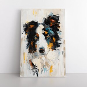 Abstract Border Collie Dog Portrait Oil Painting Print on Canvas | Cute Border Collie Wall Art Gift Artwork