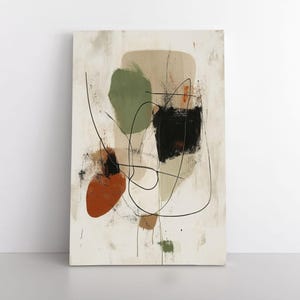 Abstract Olive Green Beige Rust Brown Black Painting Print on Framed Canvas Wall Art | Modern Contemporary Artwork, Office Living Room Decor