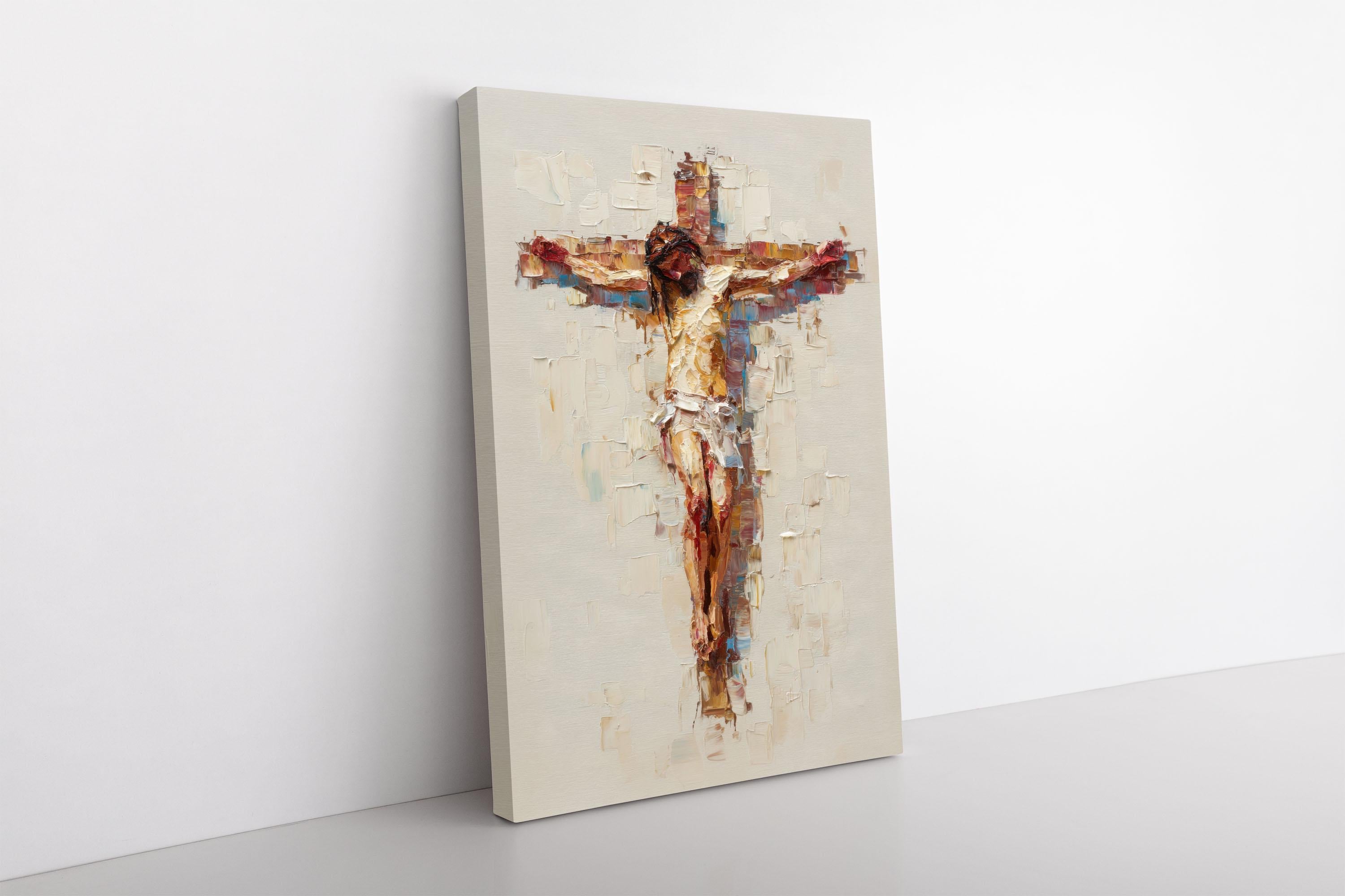 Jesus on the Cross Abstract Canvas Wall Art – Impasto Painting of ...