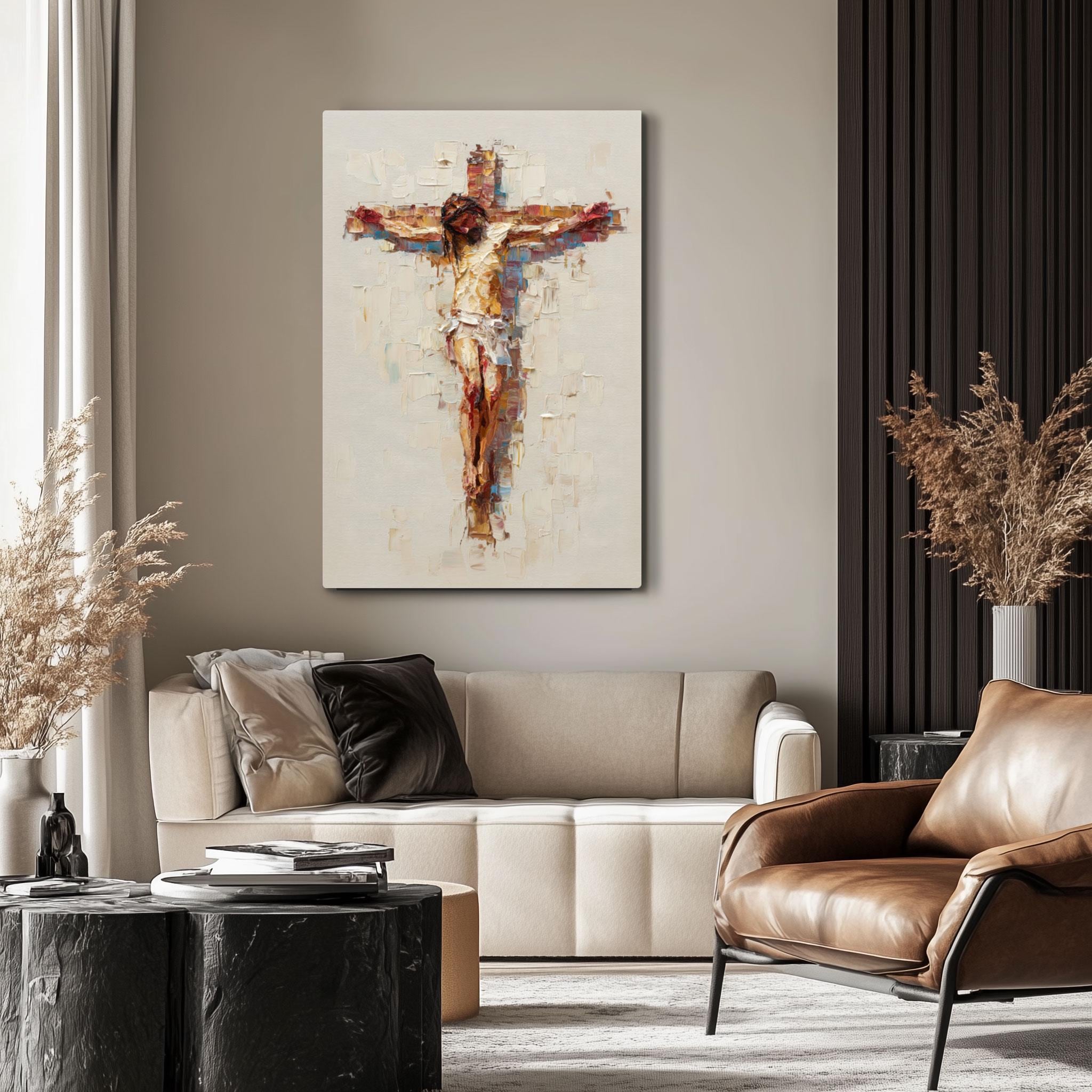 Jesus on the Cross Abstract Canvas Wall Art – Impasto Painting of ...