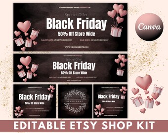 Bearbeitbares Etsy Shop Banner Kit, Canva Vorlage (digitaler Download)