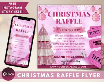Christmas Raffle Flyer Template, Holiday Giveaway (Canva, Digital Download)