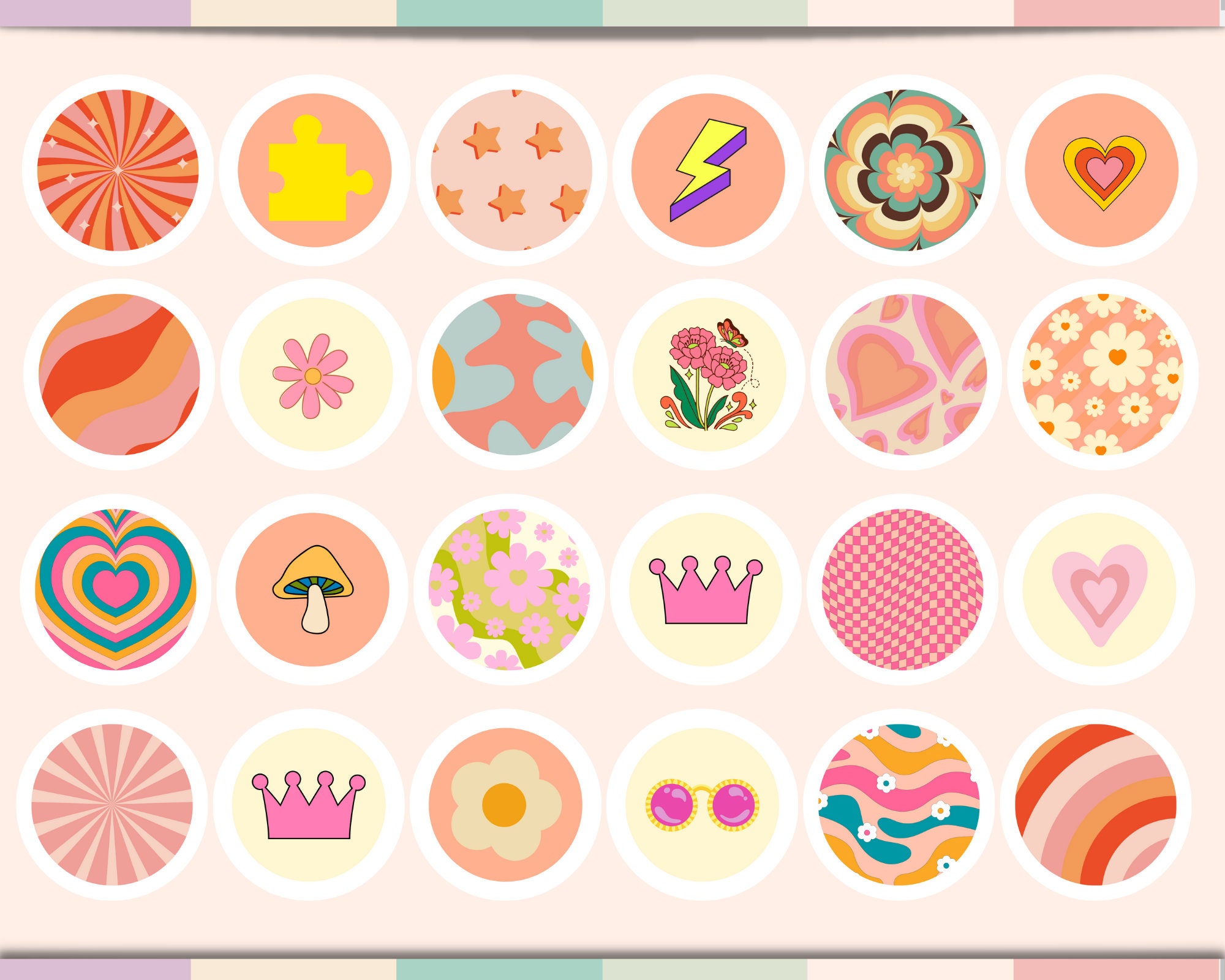 25 Groovy Retro Instagram Highlight Covers (canva Template) - Etsy