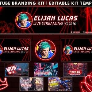Gamer YouTuber Branding Kit, Editable Banners, Animated Intro And Outro Videos, Thumbnail & Logo, Canva Templates | Neon Red