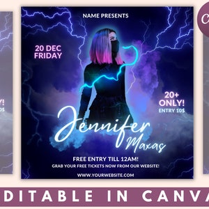 Editable Club Party Flyer For Canva, Diy Event Flyer, Dj Disco Flyer, Club Flyer Template, Anniversary Flyer, Night Club Flyer, Bar Flyer