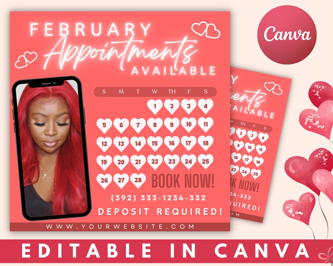 February Valentines Day Bookings Flyer, Books Are Open Flyer, February ...