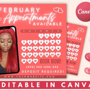 February Valentines Day Bookings Flyer, Books are open Flyer, February Bookings, Now Booking Flyer, Appointments Available Flyer