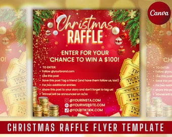 Christmas Raffle Ticket Template, Holiday Giveaway (Canva Editable)