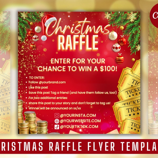 Christmas Raffle Giveaway,Raffle Ticket Template,Holiday Giveaway,Raffle Template,Raffle Holiday Prize Giveaway, Raffle Ticket Poster