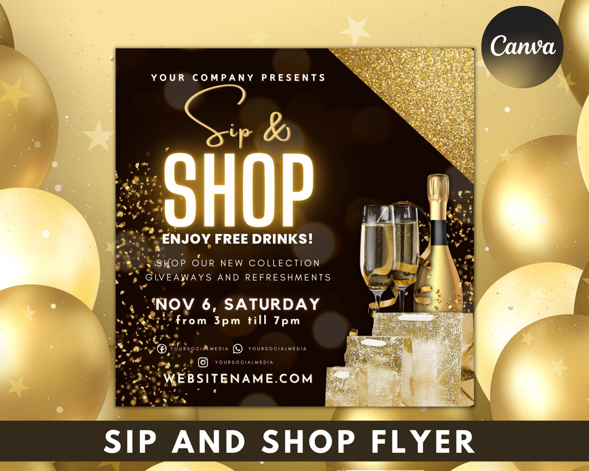 Editable Sip and Shop Flyer Template, Social Media, DIY (canva) - Etsy
