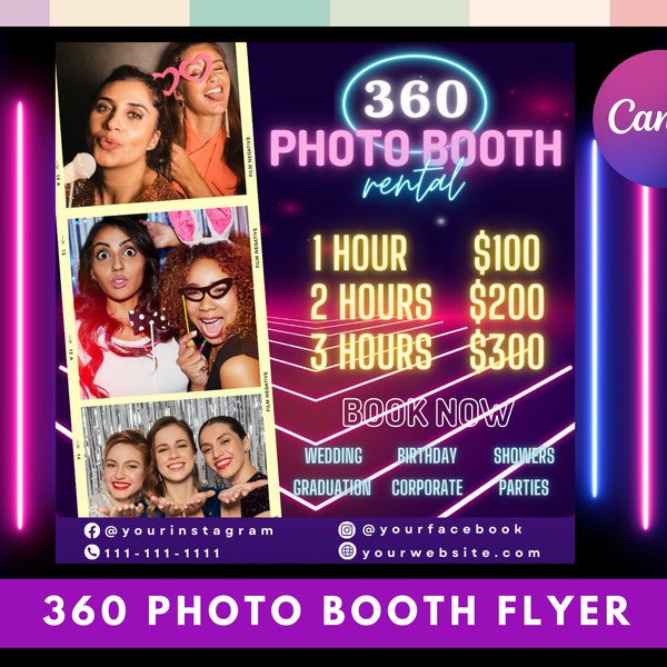 360 Photo Booth Rental Flyer | Social Media Flyer | Photobooth Social Media Instagram | Photobooth Template | Editable Canva Template