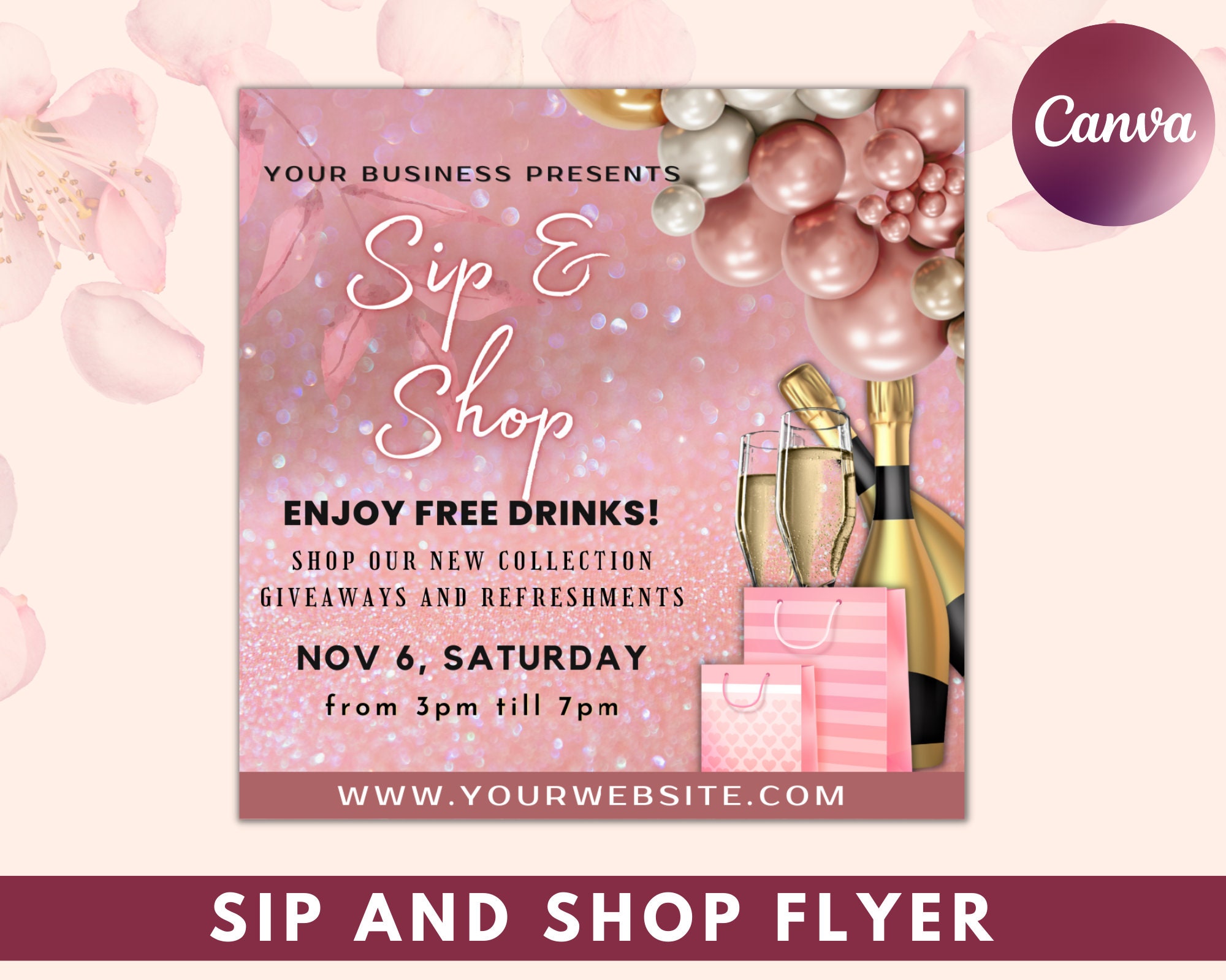 Diy Sip and Shop Flyer, Shop Flyer, Sale Flyer Template, Diy Shop Flyer