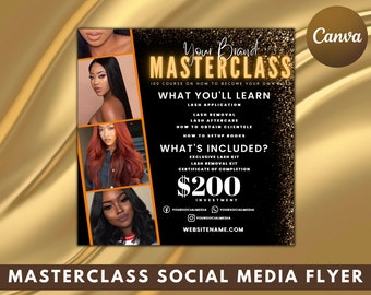 Plantilla de volante para redes sociales de Lash Masterclass (Canva)