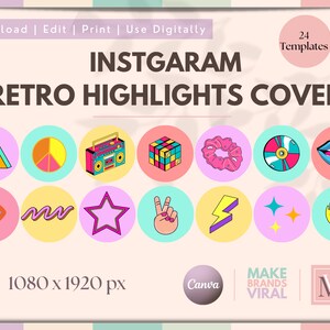 24 Retro Instagram Highlight Cover Icons Groovy Highlight Covers Psychedelic Instagram Hippie Instagram Stories 70&#39;s 90&#39;s Boho Insta Covers