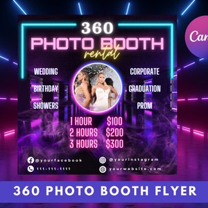 Animierter 360 Photobooth Flyer | Jetzt Buchen Flyer | Event Fotografie Verleih Party Feier| Fotoautomat Instagram | Bearbeitbare Canva Vorlage