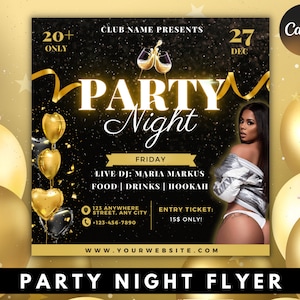 Editable Party Night Flyer, Bar Flyer, Club Flyer, DJ Disco Flyer, Night Club Flyer, Event Flyer, Party Invite Flyer Template Printable