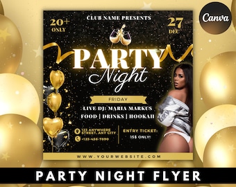 Editable Party Night Flyer, Bar Flyer, Club Flyer, DJ Disco Flyer, Night Club Flyer, Event Flyer, Party Invite Flyer Template Printable