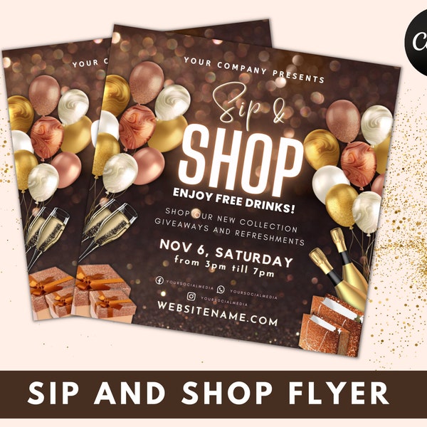 Sip and Shop Flyer, Sale Flyer Template, Shop Flyer, Sip And Shop, Diy Shop Flyer, Instagram Template, Party Shop Flyer, Social Media Flyer