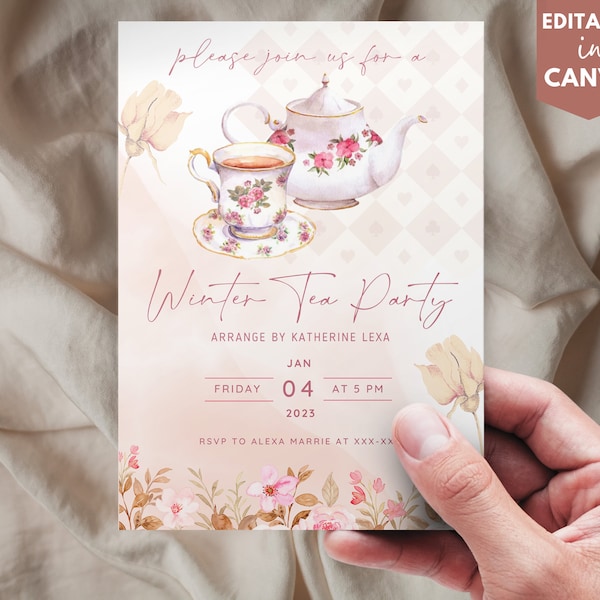 Editable Minimalist Tea Party Invitation Template, High Tea Invitation, Tea Party Card, Tea Party Invitation, Simple Invitation
