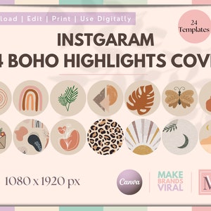 24 icônes de couverture en surbrillance bohème Instagram Couvertures de surbrillance occidentales Icônes marron beige Histoires Instagram neutres Couvertures de surbrillance d&#39;histoire de bohème IG