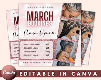 March Appointments Book Now Flyer, DIY Flash Sale Booking Flyer, Boutique MUA Hair Braids Lash Nails Social Media, Editable Canva Template