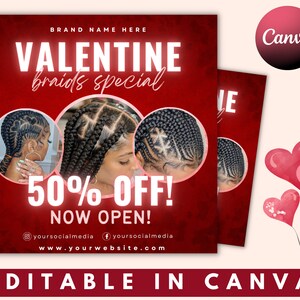 Valentines Day Braids Flyer, Now Open Flyer , Valentines Day Sale Flyer, Appointment Flyer, Braids Flyer, Braids Special Flyer, Hair Flyer