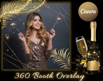 360 Photo Booth Overlay Template,360 Spinner Booth Design, Photo Booth Frame, 360 Video Booth Overlay Wedding, Golden 360 Booth Overlay