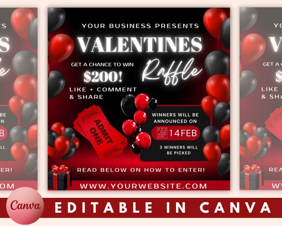 Valentines Day Raffle Giveaway Flyer, Valentines Flyer, Raffle Flyer Template, Raffle Flyer, Raffle Ticket Flyer, Valentines Giveaway Flyer
