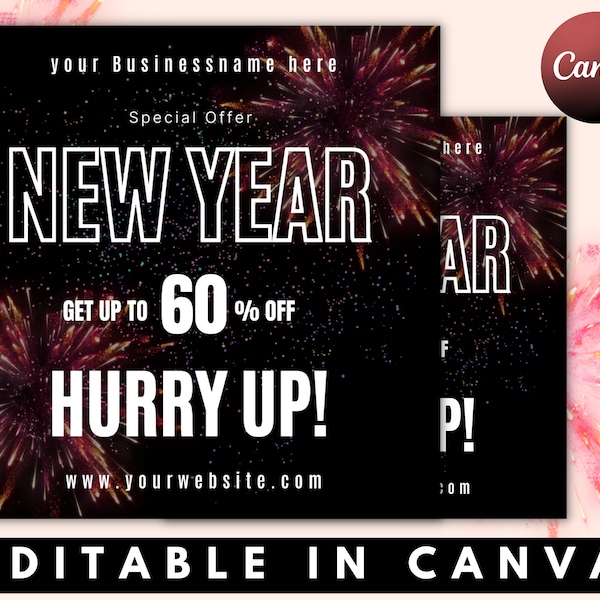 New Years template, New Year Sale Flyer, Social Media Flyer, New Year sale, new year booking, new years flyer