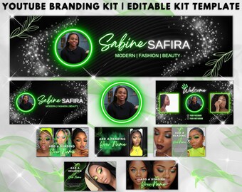 Neon Green Youtube Branding Kit Gaming, Editable Banners, Animated Intro & Outro Videos, Thumbnails And Logo, Canva Templates for Gamers