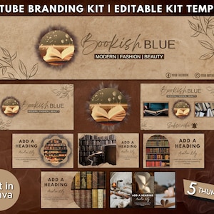 Bookish Youtube Branding Kit. Youtube Banner, Youtube Intro Video, Youtube Outro Video, Youtube Thumbnails, Canva Templates for Booktubers